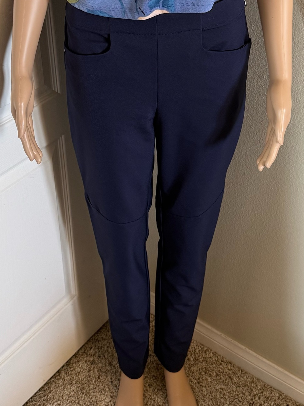 RLX Ralph Lauren Navy Ponte Skinny Pants with Blue Floral Tank
